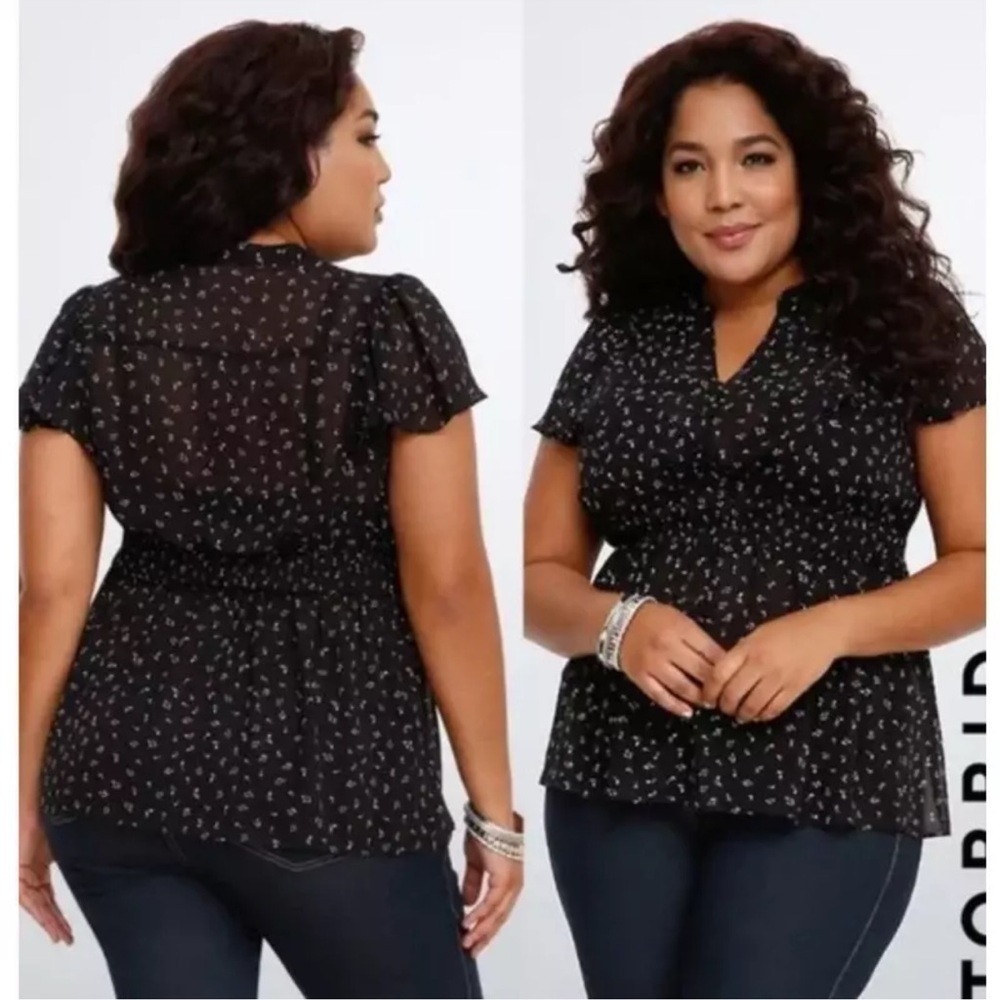 Torrid Plus Size Black Sheer music note printed top size 3X